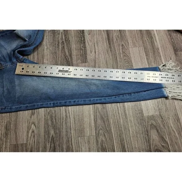 Black Label Juniors Size 1 Fringe Hem Whiskered Cropped Denim Blue Jeans - Picture 12 of 14